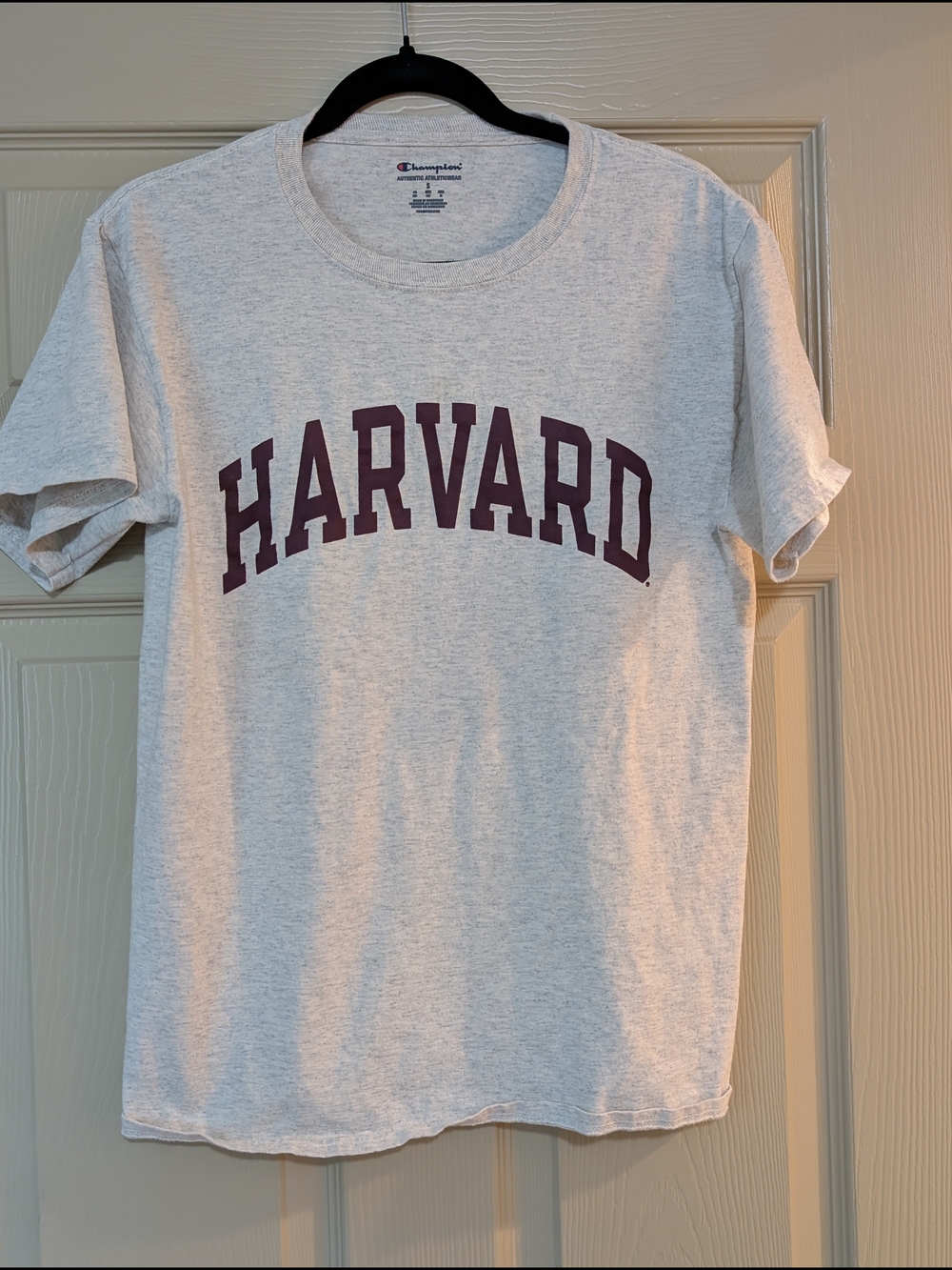 Champion Short Sleeve T-Shirt in Light Gray with Maroon Harvard Arch